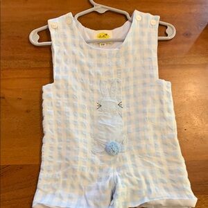 Blue and White Gingham Baby Romper Easter 6 months 100% combed cotton